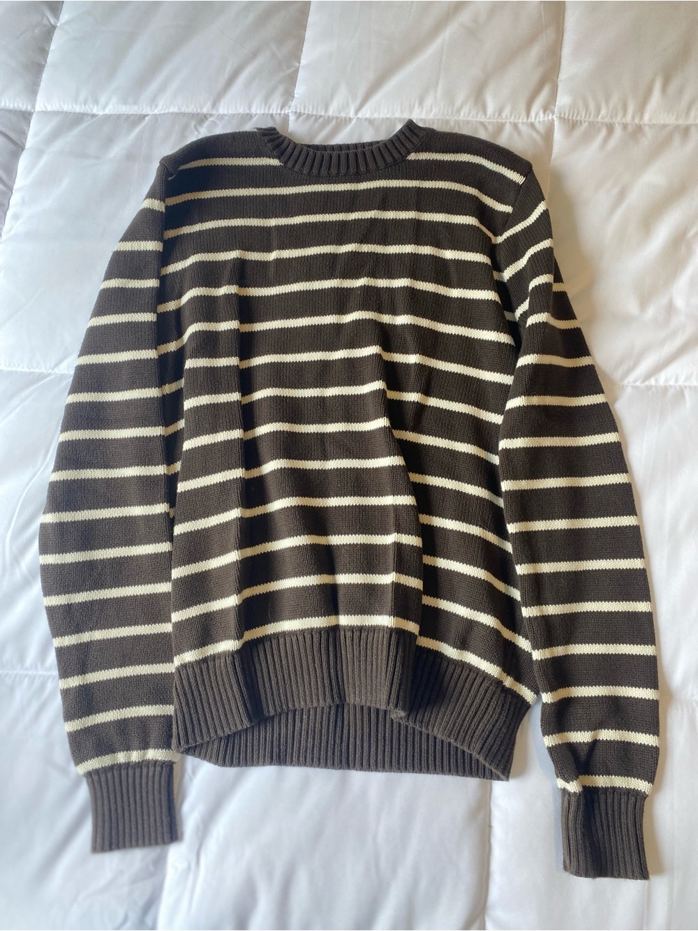 Brandy Melville Brown and Cream Striped Knit Sweater